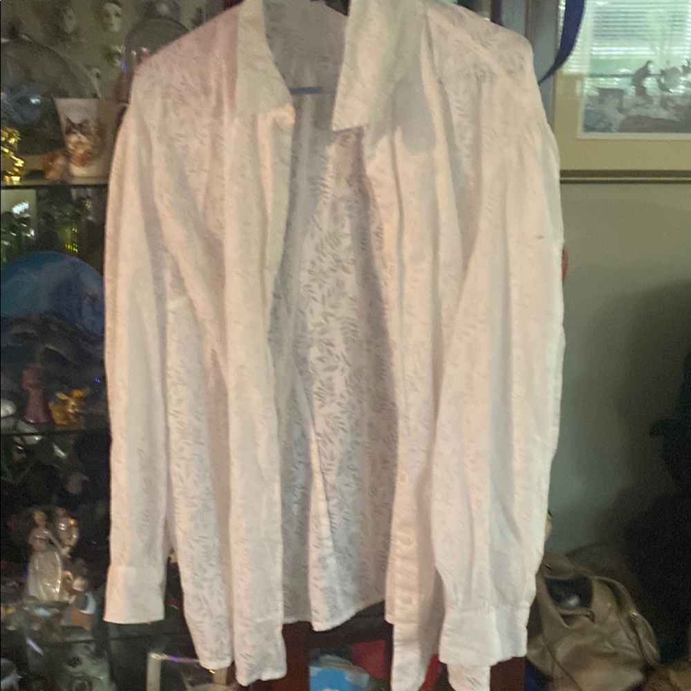 White Textured Blouse with Classic Collar